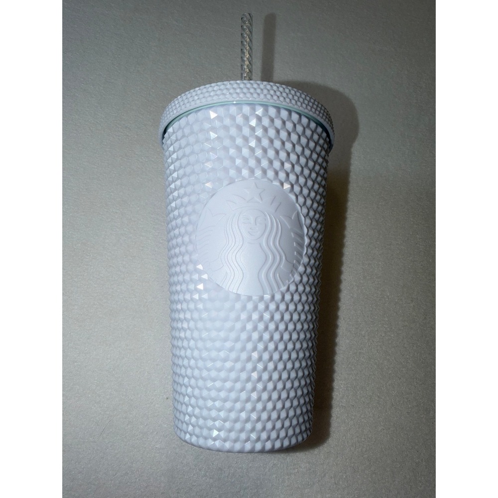 Starbucks White Studded Tumbler 16oz Venti Mint Interior Grid Cold Cup Lid NWOT